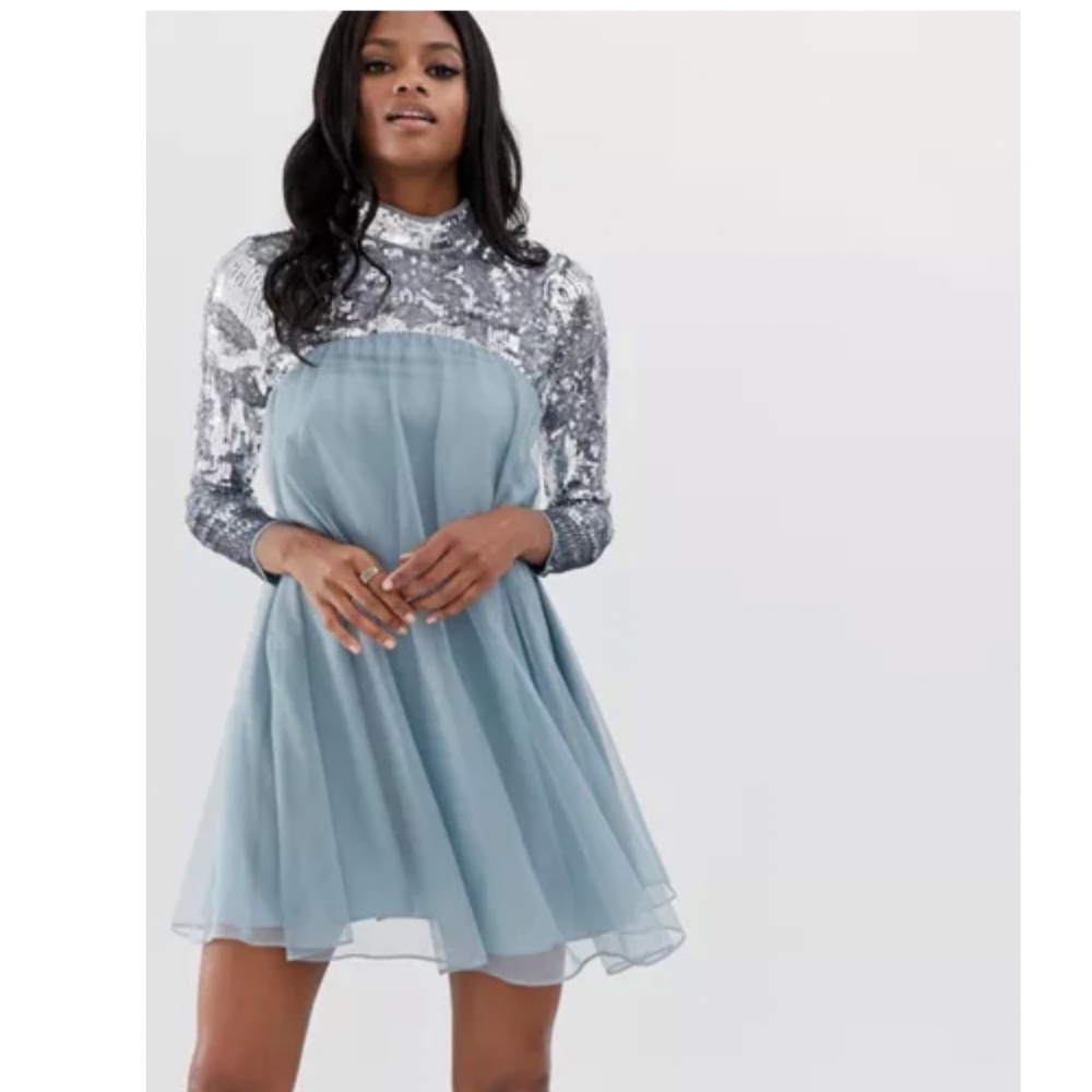 ASOS silver sequin light blue mini dress